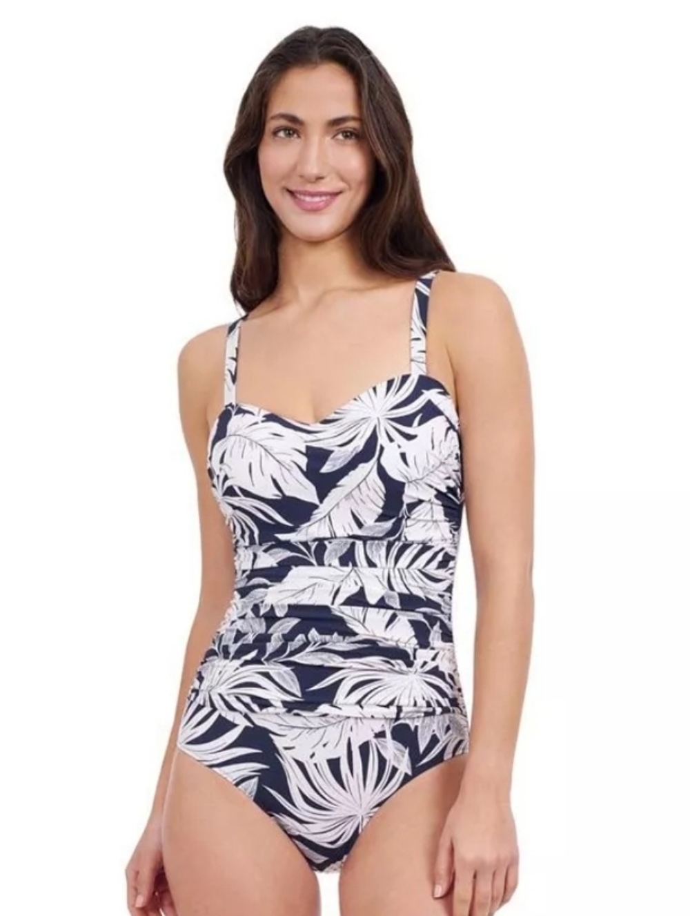 Gottex Navy and White Tropical Leaf One-Piece Swimsuit
